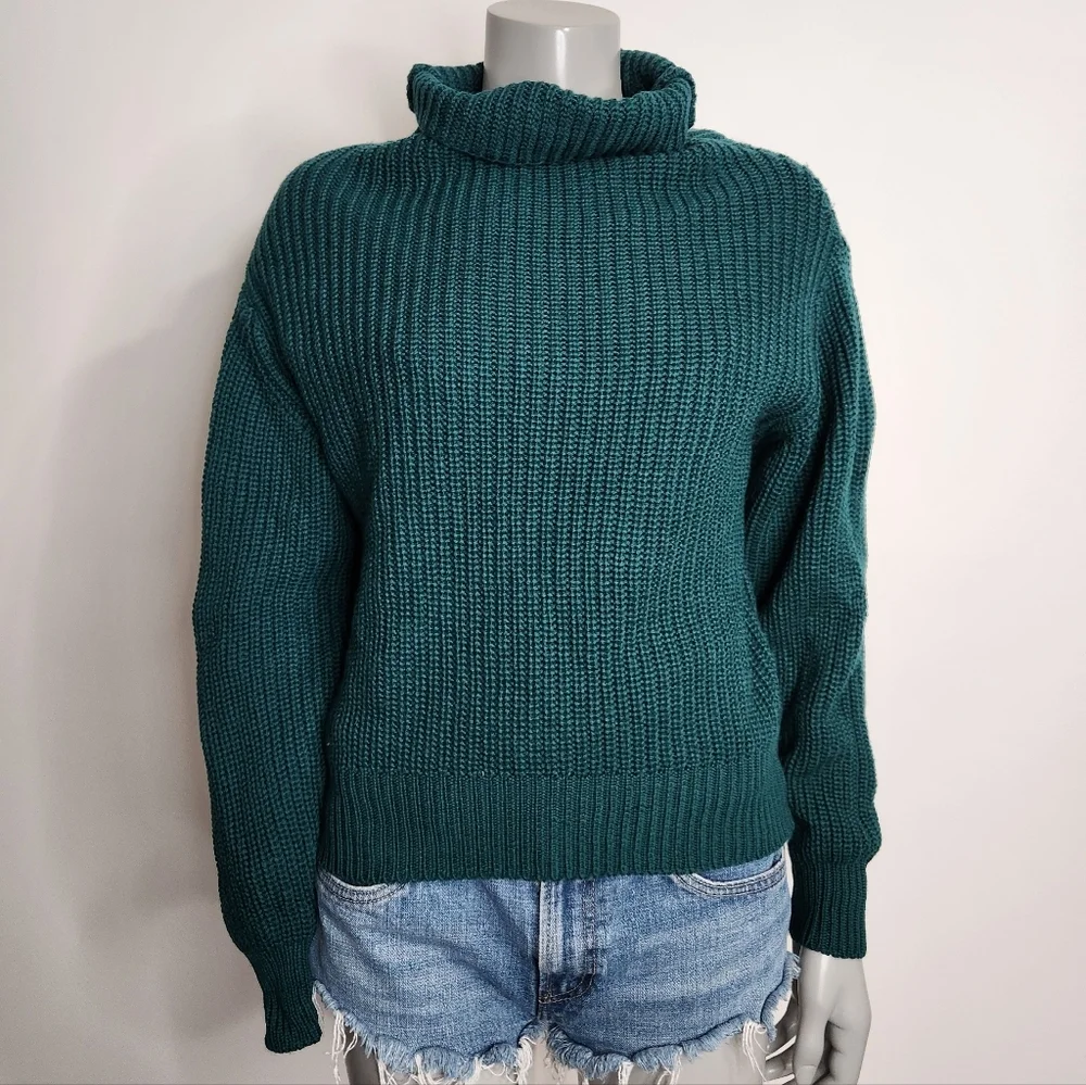 Aritzia Wilfred Montpellier Emerald Green Merino Wool Turtleneck Sweater Sz XXS - Picture 3 of 12
